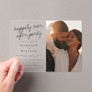 Happily Ever After Party Modern Photo Wedding Acrylic Invitations