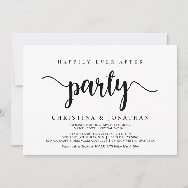 Happily Ever After party, Modern Rustic, Elopement Invitation (Front)