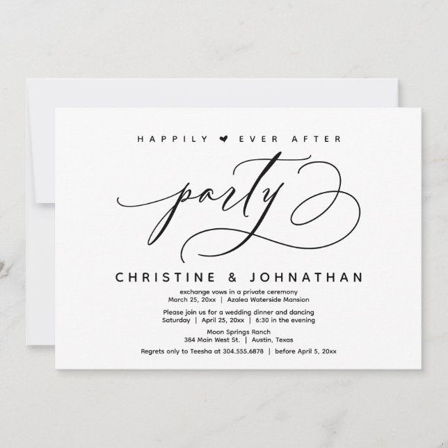 Happily Ever After Party, Modern Wedding Dinner Invitation (Front)