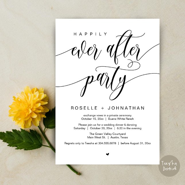 Happily Ever After Party Modern Wedding Dinner Invitation (Happily Ever After Party Modern Wedding Dinner Dancing Invitation Card PDF White Black)