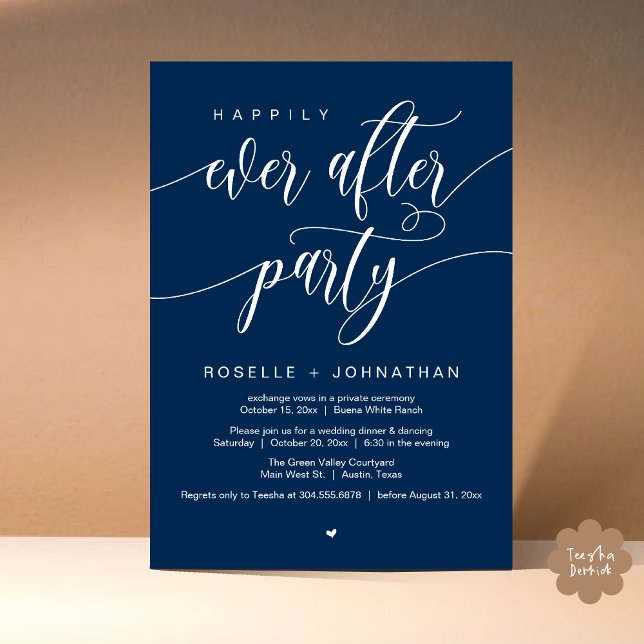 Happily Ever After Party Modern Wedding Dinner Invitation (Happily Ever After Party Modern Wedding Dinner Dancing Invitation Card PDF Navy Blue)