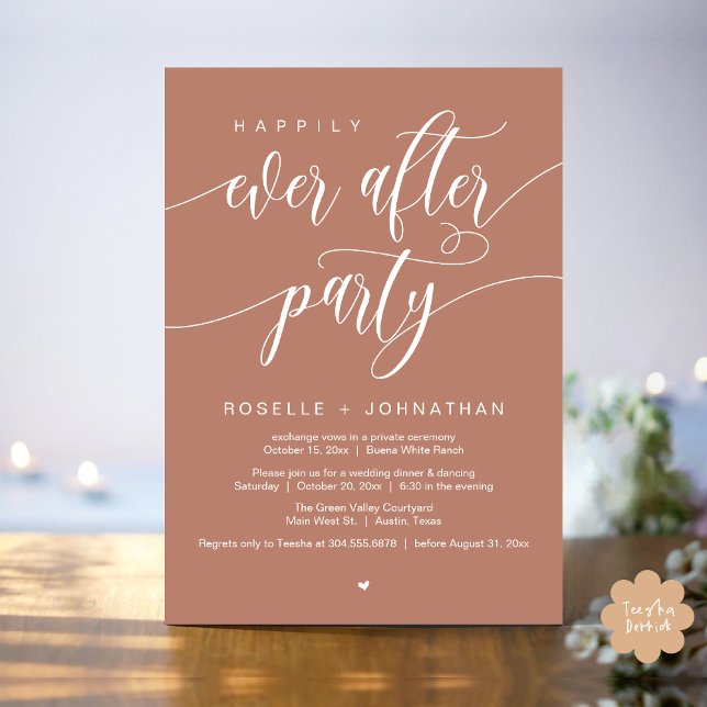 Happily Ever After Party Modern Wedding Dinner Invitation (Happily Ever After Party Modern Wedding Dinner Dancing Invitation Card PDF Terracotta Earthy Brown)