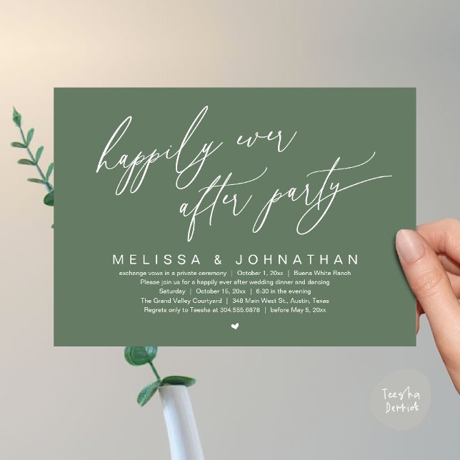 Happily Ever After Party Modern Wedding Dinner Invitation (Happily Ever After Party Modern Romantic Wedding Dinner Party Invitation Card PDF Sage Green Forest)