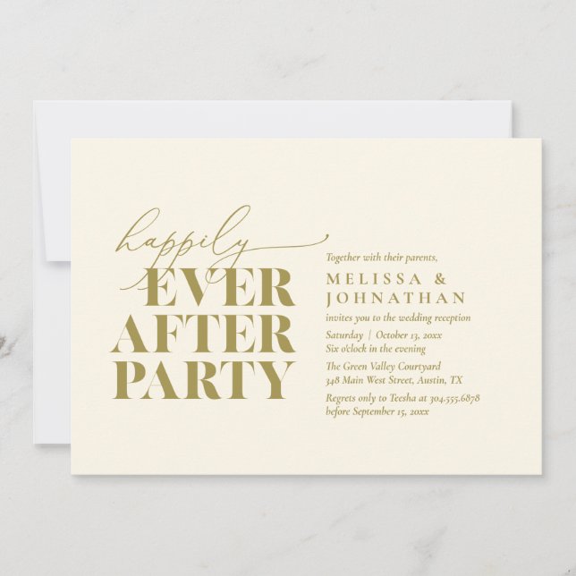 Happily Ever After Party, Modern Wedding Reception Invitation (Front)