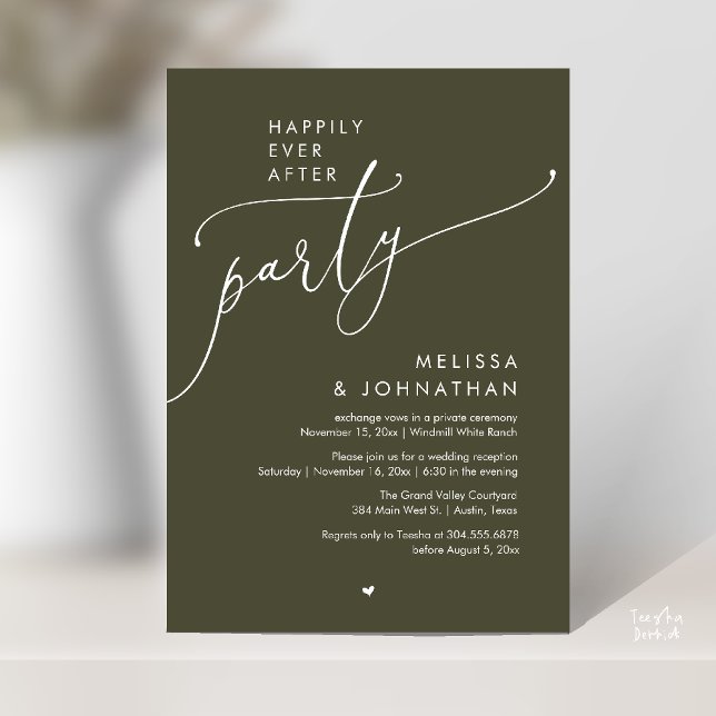 Happily Ever After Party Modern Wedding Reception Invitation (Happily Ever After Party Modern Wedding Reception Invitation Card Dinner Brunch Lunch in Olive Green)