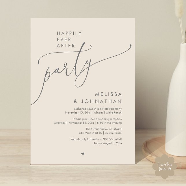 Happily Ever After Party Modern Wedding Reception Invitation (Happily Ever After Party Modern Wedding Reception Invitation Card Dinner Brunch Lunch in Cream Grey)