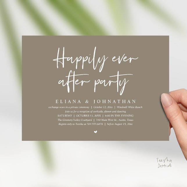  Happily Ever After Party Modern Wedding Reception Invitation (Happily Ever After Party Modern Wedding Reception Invitation Card in Taupe Brown)