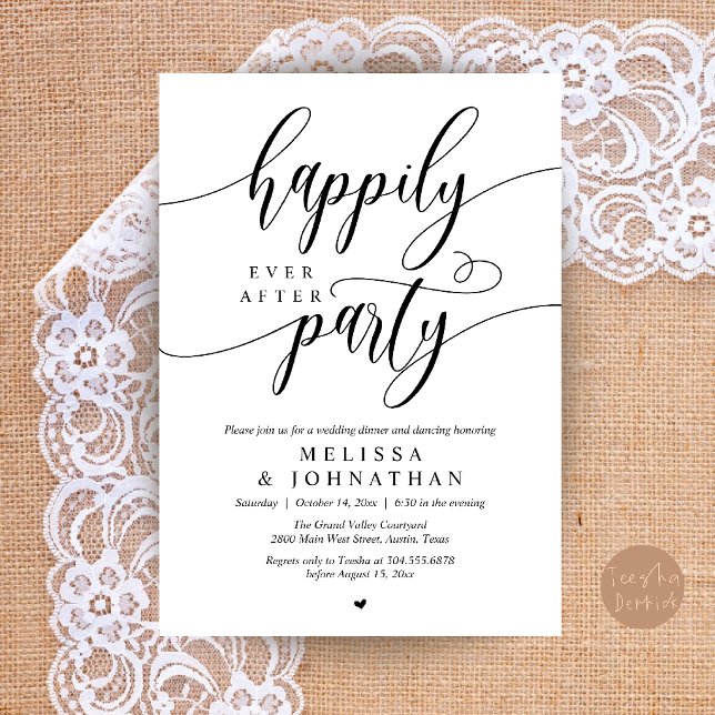 Happily Ever After Party, Modern Wedding Reception Invitation (Happily Ever After Party, Modern Wedding Reception Dinner Invitation Card in Black and White)