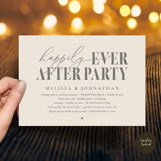 Happily Ever After Party, Modern Wedding Reception Invitation (Happily Ever After Party, Modern Wedding Reception Dinner Dancing Invitation Card in Cream Grey)