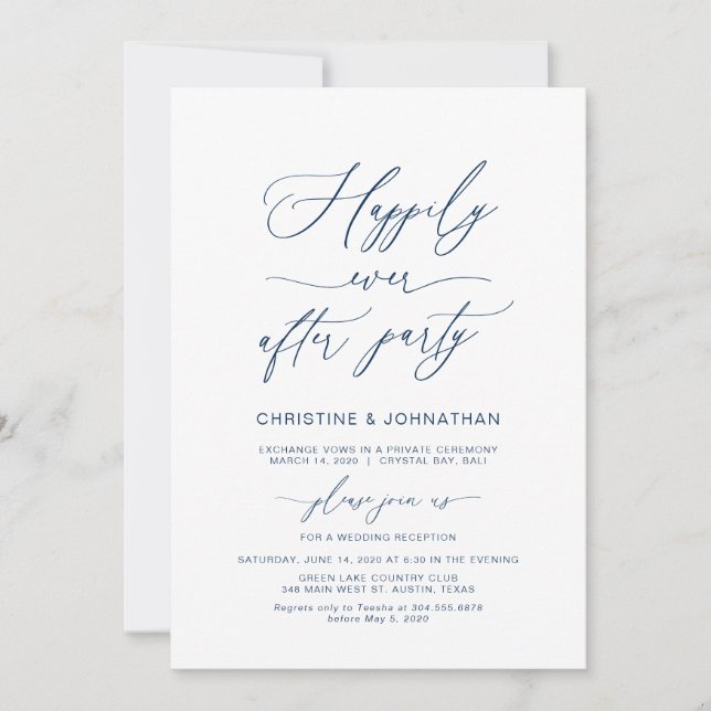 Happily Ever After Party, Navy Blue, Elopement Invitation (Front)
