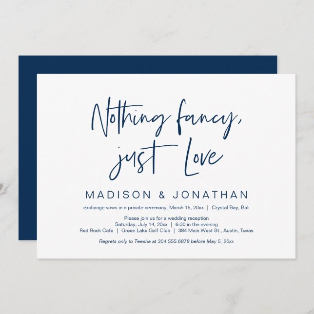 Happily Ever After Party, Navy Blue, Elopement Invitation (Front/Back)