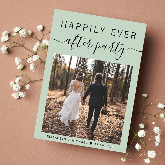 Happily Ever After Party Photo Sage Green Wedding Announcement (An chic Happily Ever After Party Invitation to set the tone for an unforgettable event)