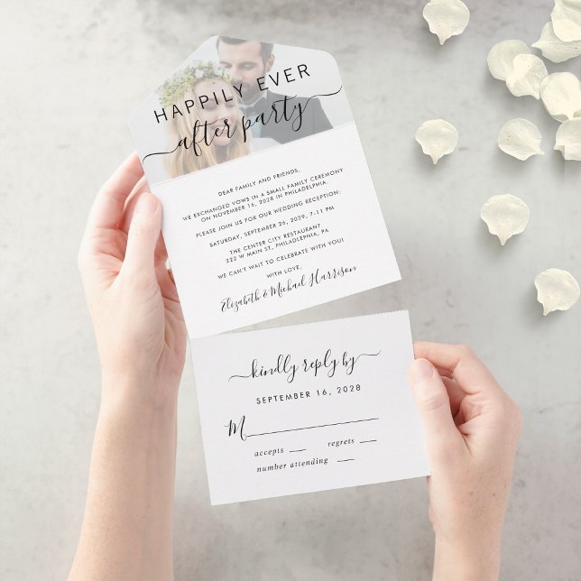Happily Ever After Party Photo Wedding Reception All In One Invitation (An chic Happily Ever After Party all-in-one invitation for your wedding celebration)