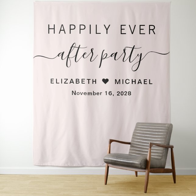 Happily Ever After Party Pink Photo Backdrop Tapestry (In Situ)