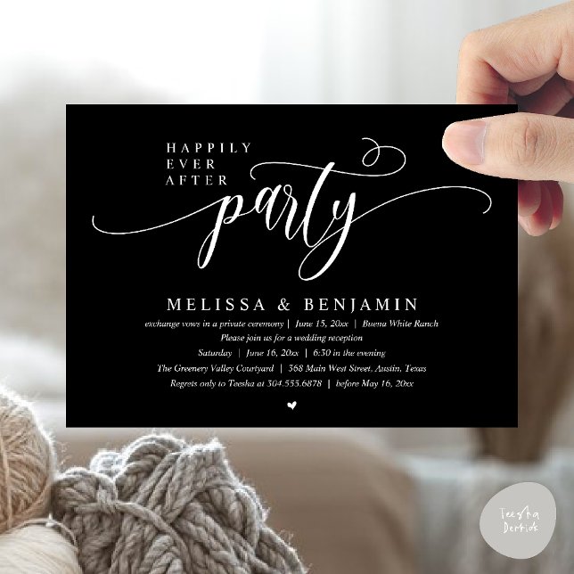 Happily Ever After Party, Reception Modern Minimal Invitation (Happily Ever After Party, Reception Modern Minimal Invitation Card in Black and White)