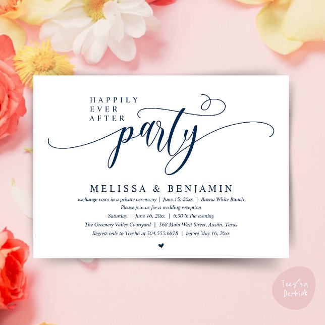 Happily Ever After Party, Reception Modern Minimal Invitation (Happily Ever After Party, Reception Modern Minimal Invitation Card in Navy Blue)