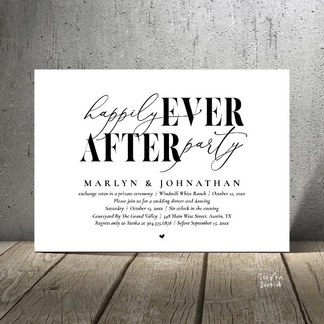 Happily Ever After Party Romance Wedding Reception Invitation (Happily Ever After Party Romance Wedding Reception Dinner Invitation Card in Black and White)