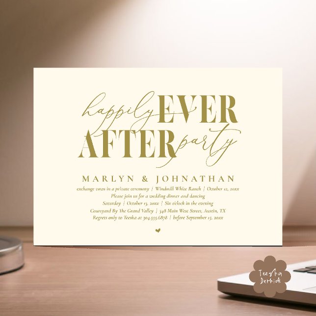Happily Ever After Party Romance Wedding Reception Invitation (Happily Ever After Party Romance Wedding Reception Dinner Invitation Card in Yellow Cream Gold)