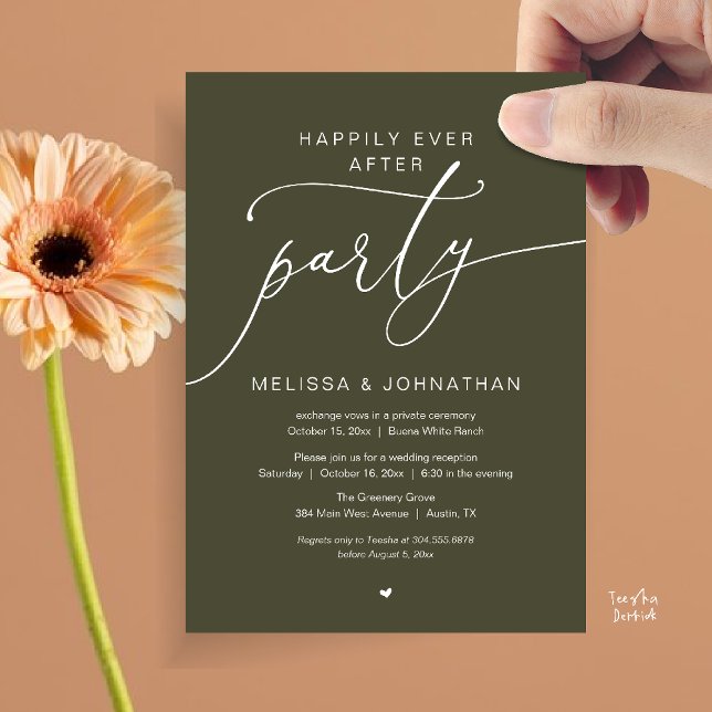 Happily Ever After Party Romance Wedding Reception Invitation (Happily Ever After Party Romance Wedding Reception Invitation card in olive green)