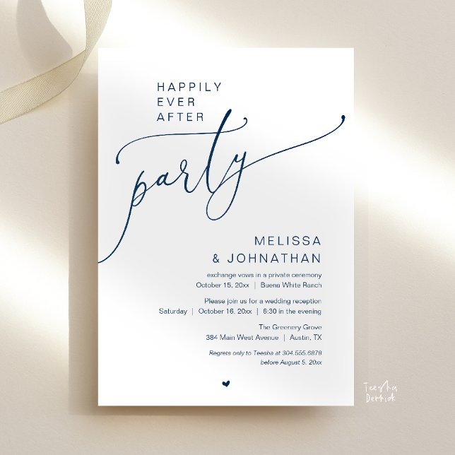 Happily Ever After Party Romance Wedding Reception Invitation (Happily Ever After Party Romance Wedding Reception Invitation card in navy blue)