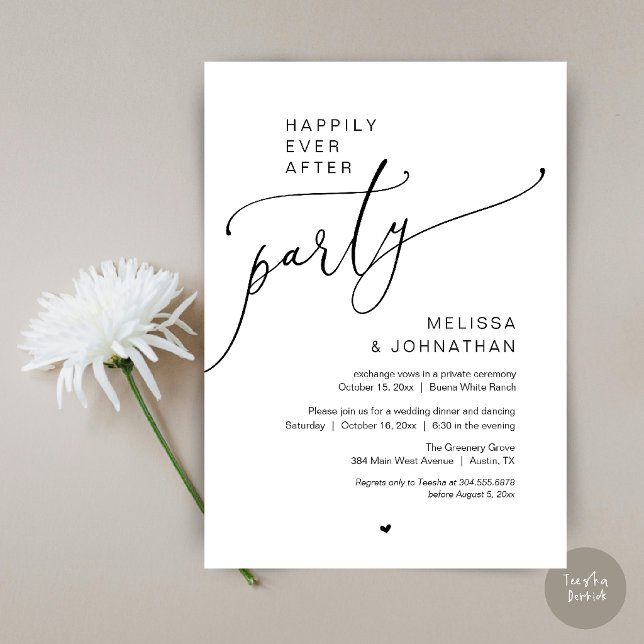 Happily Ever After Party Romantic Wedding Dinner Invitation (Happily Ever After Party Romantic Wedding Dinner Invitation Card in Black and White)