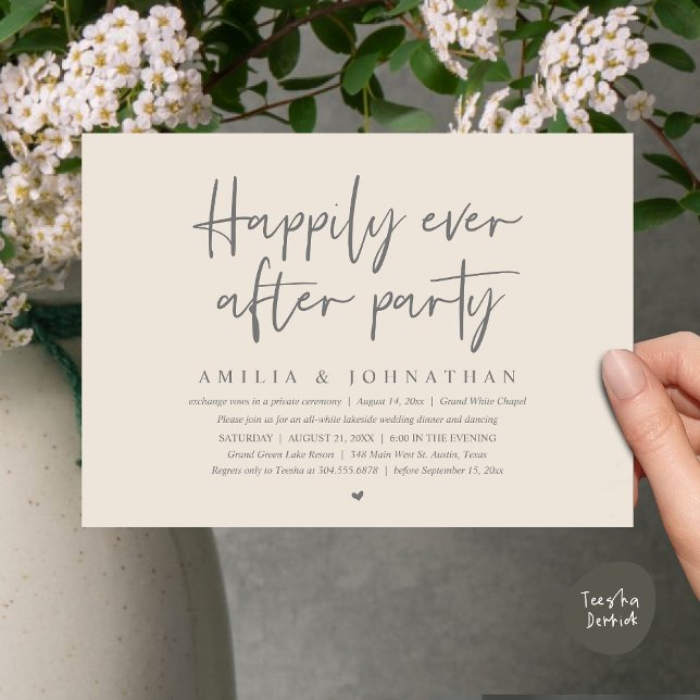 Happily Ever After Party, Romantic Wedding Dinner Invitation (Happily Ever After Party, After the wedding celebration Romantic Dinner Invites PDF Cream Grey)