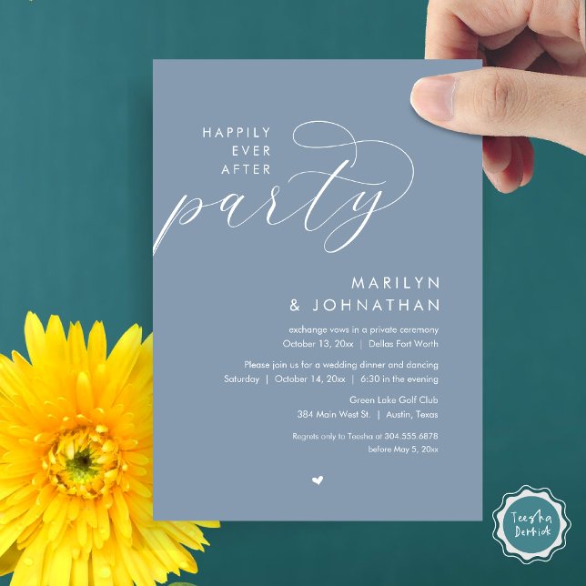 Happily Ever After Party, Romantic Wedding Dinner Invitation (Happily Ever After Party, Modern Romantic Wedding Dinner Invitation Card, PDF, in Dusty Blue)