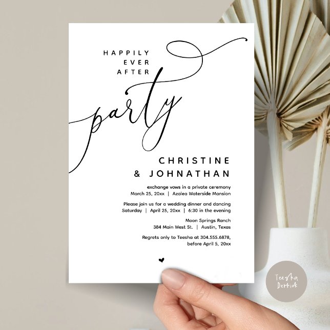 Happily Ever After Party, Romantic Wedding Dinner Invitation (Romantic Happily Ever After Party, Modern Wedding Dinner Invitation Card, PDF, Black White)