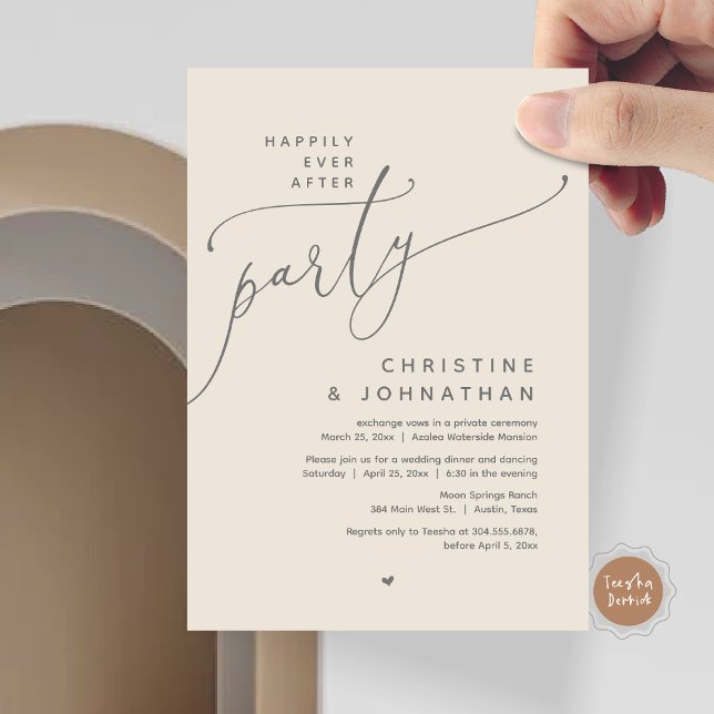 Happily Ever After Party, Romantic Wedding Dinner Invitation (Romantic Happily Ever After Party, Modern Wedding Dinner Invitation Card, PDF, Cream Grey)