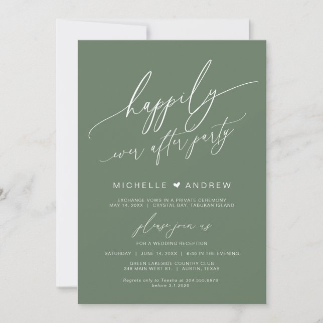 Happily Ever After Party,  Sage, Wedding Elopement Invitation (Front)