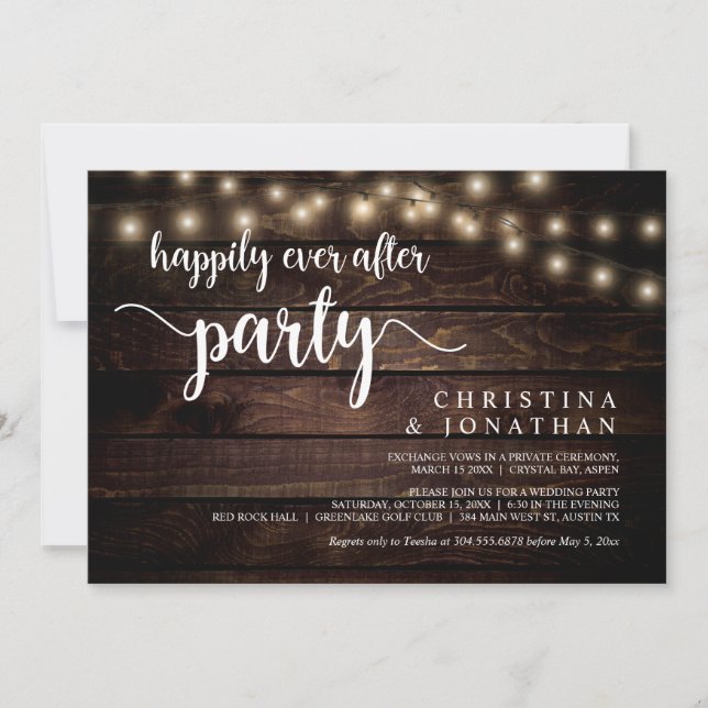 Happily Ever After party,  String Ligh, Elopement  Invitation (Front)
