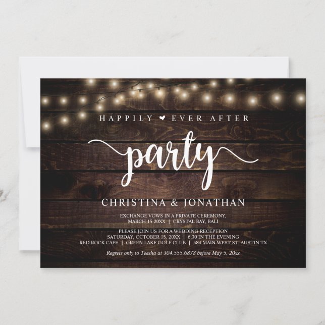 Happily Ever After party, String Light, Elopement Invitation (Front)