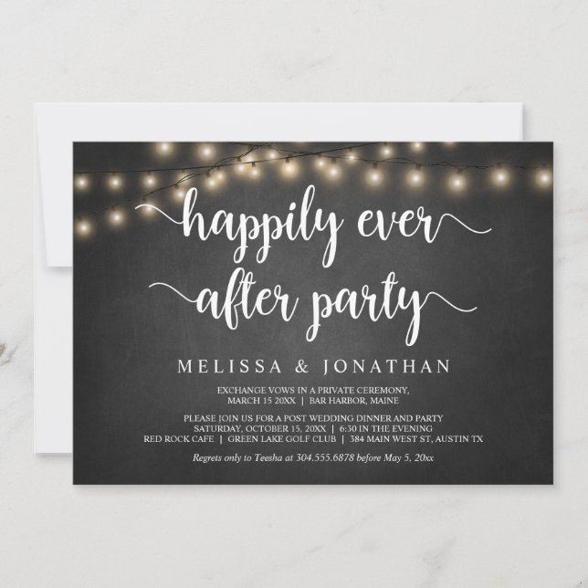 Happily Ever After Party, String Light, Elopement  Invitation (Front)