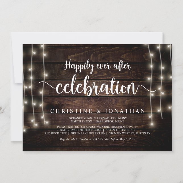 Happily Ever After Party, String Light, Elopement  Invitation (Front)