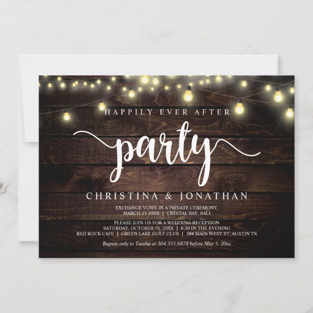 Happily Ever After party,  String Lights Elopement Invitation (Front)