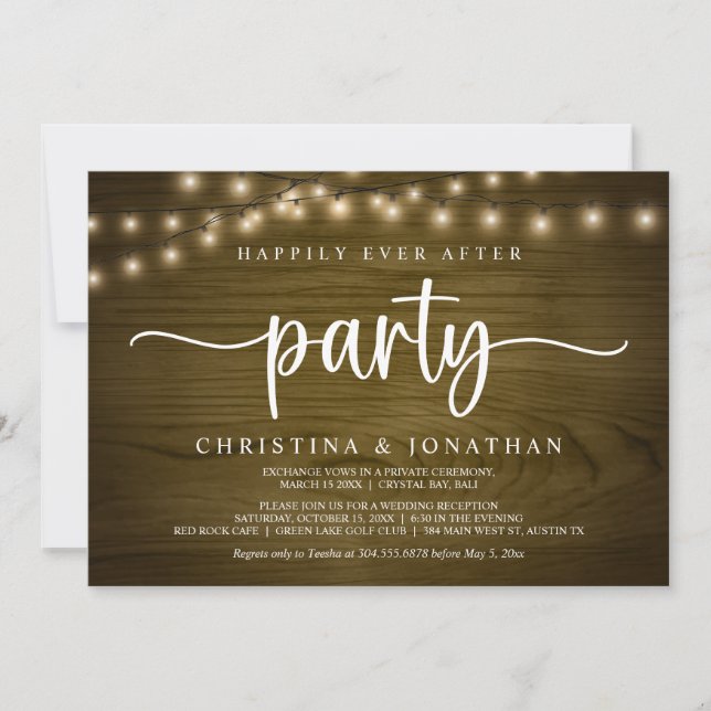 Happily Ever After party,  String Lights Elopement Invitation (Front)