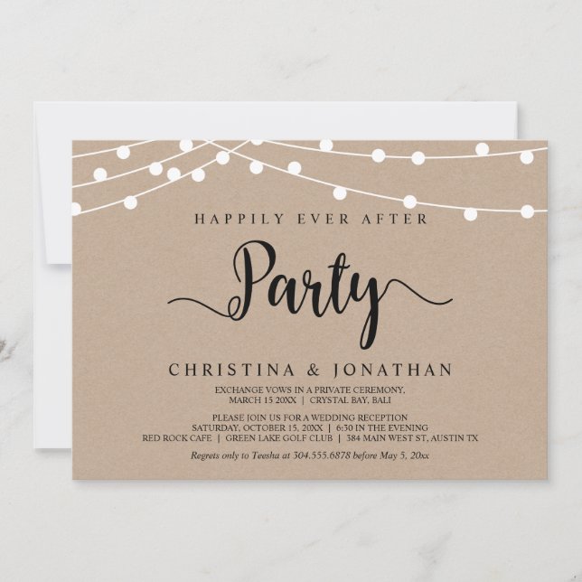 Happily Ever After party,  String Lights Elopement Invitation (Front)