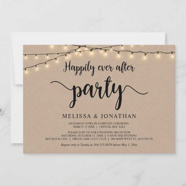Happily Ever After party,  String Lights Elopement Invitation (Front)