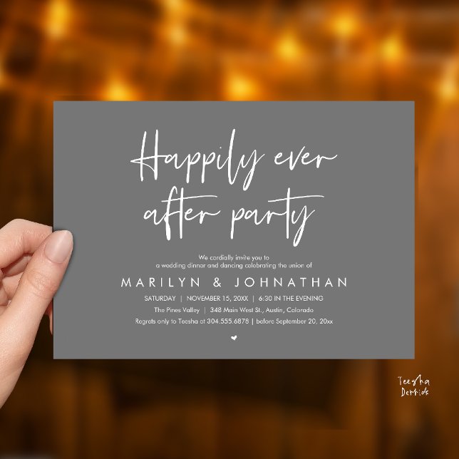 Happily Ever After Party, Wedding Dinner Dancing Invitation (Happily Ever After Party, Wedding Dinner Dancing Invitation Card in Dark Grey)