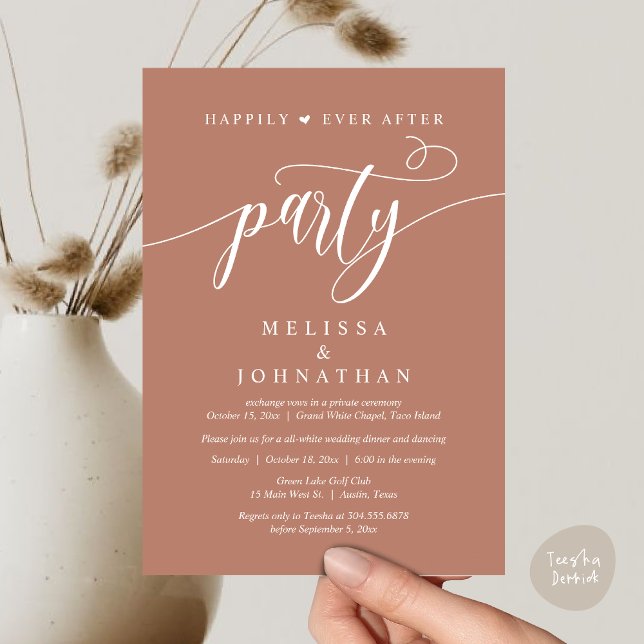 Happily Ever After Party, Wedding Dinner Dancing Invitation (Happily Ever After Dinner, Wedding Party Dancing Invitation Card PDF Modern Rustic Terracotta Earthy)