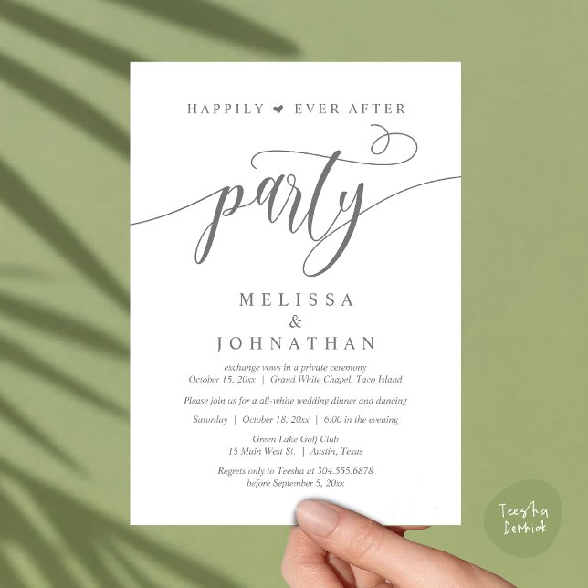 Happily Ever After Party, Wedding Dinner Dancing Invitation (Happily Ever After Dinner, Wedding Party Dancing Invitation Card PDF Modern Rustic Dark Grey)