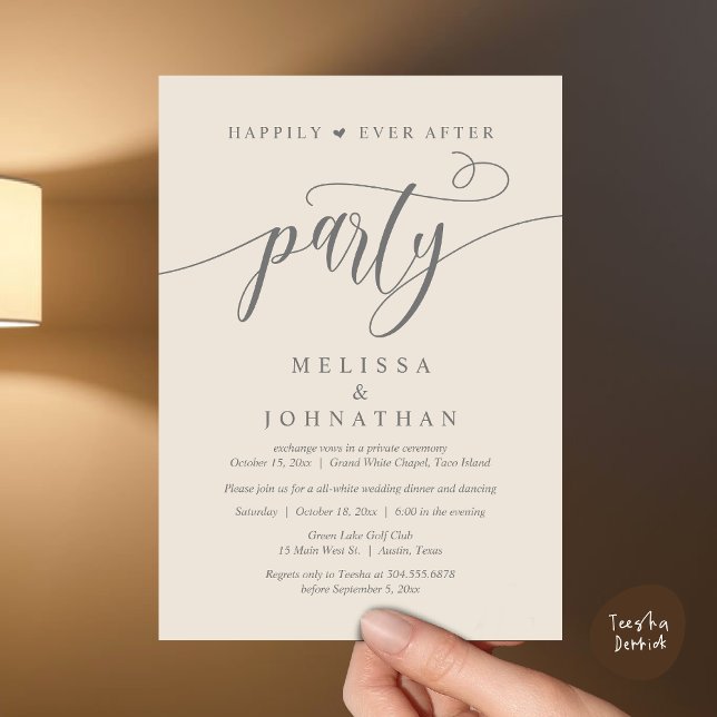 Happily Ever After Party, Wedding Dinner Dancing Invitation (Happily Ever After Dinner, Wedding Party Dancing Invitation Card PDF Modern Rustic Cream Grey)