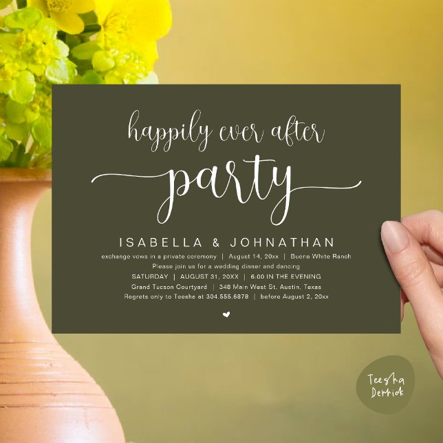 Happily Ever After Party, Wedding Dinner Dancing Invitation (Happily Ever After Party, Wedding Dinner Dancing Invitation Card, PDF, Modern Olive Green)