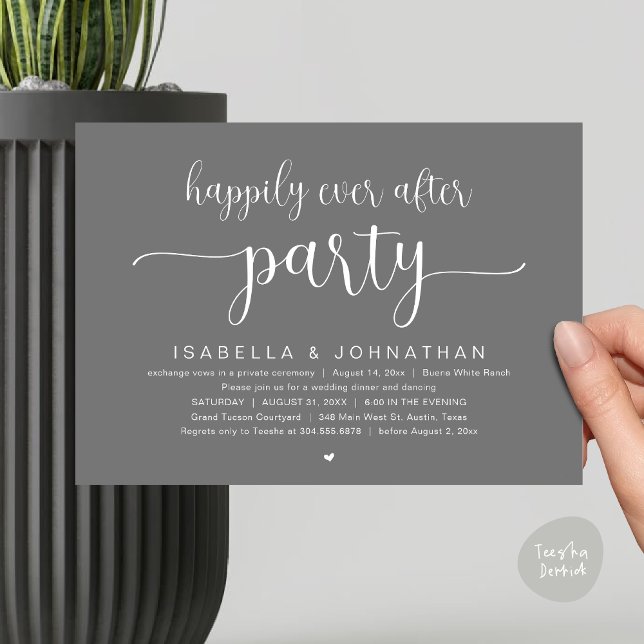 Happily Ever After Party, Wedding Dinner Dancing Invitation (Happily Ever After Party, Wedding Dinner Dancing Invitation Card, PDF, Modern Dark Grey)