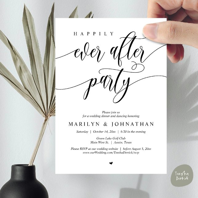 Happily Ever After Party, Wedding Dinner Dancing Invitation (Happily Ever After Party, Modern Minimalist Wedding Dinner Invitation Card, PDF, Black and White)