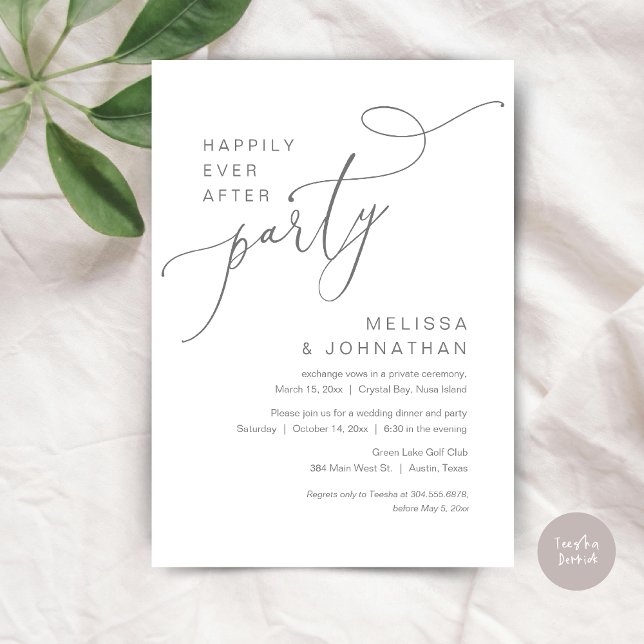 Happily Ever After Party, Wedding Dinner, Grey Invitation (Happily Ever After Party, Romantic Wedding Dinner and Dancing Invitation Card, PDF, in Dark Grey)