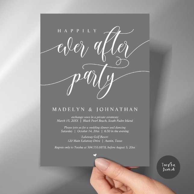 Happily Ever After Party Wedding Dinner, Grey Invitation (Happily Ever After Party, Modern Calligraphy Wedding Dinner Invitation Card, PDF, in Dark Grey)
