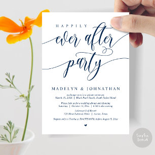 Happily Ever After Party Wedding Dinner, Navy Blue Invitation