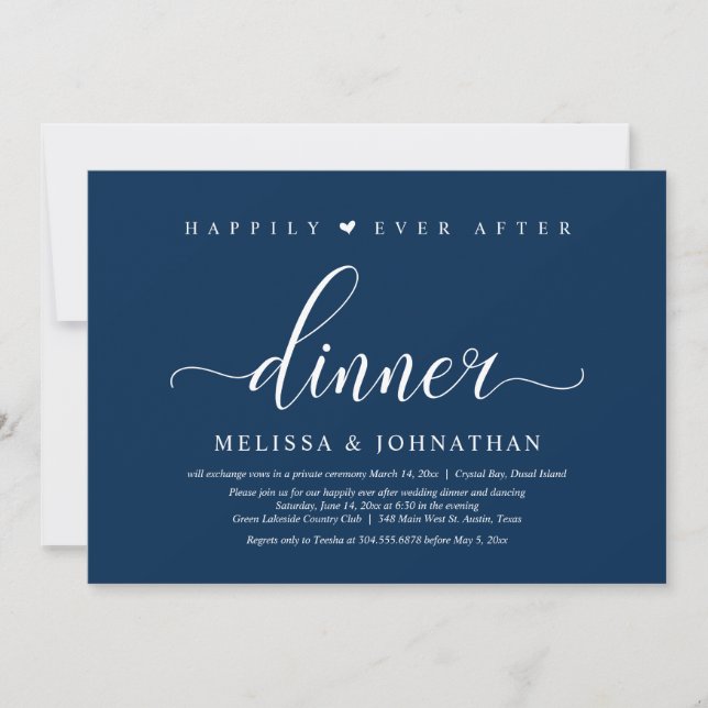 Happily Ever After Party, Wedding Elopement Dinner Invitation (Front)