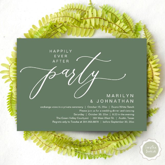 Happily Ever After Party Wedding Elopement Dinner Invitation (Happily Ever After Party Wedding Elopement Romantic Dinner Brunch Invitation Card PDF Sage Green)
